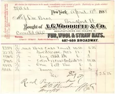 Bought of A G Woodruff & Co. MFG & Dealers in Fur, Wool & Straw Hats 4/17/1888