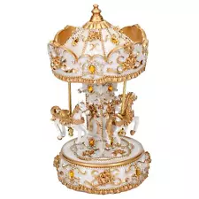 Elanze Designs Gilded Gold Tone Horses Musical Carousel 10 inch Rot