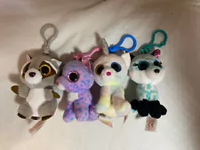 Lot of 4 Ty Teenie Beanie Boos Clip on Keychain Plush-Cats-Racoon