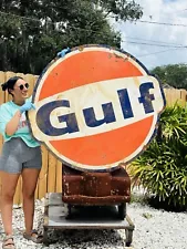 Large Porcelain Gulf Advertising Sign 52 In