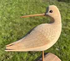 Vintage Signed Hand Carved Wood Sandpiper Lesser Yellow Legs Decoy Duck Sea Bird