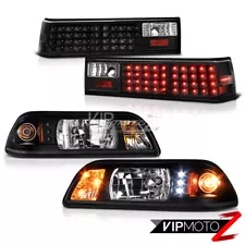 For 87-93 Ford Mustang Black LED Headlight+Corner Signal Lamp + Tail Light Combo