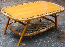 SNOCRAFT Vintage 1970s SNOWSHOE COFFEE TABLE Bent Oak Wood/Rawhide 38" Oval EXC