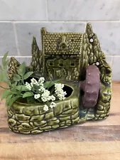 Vintage Shawnee Water Wheel / Grist Mill Planter #769, Green ceramic