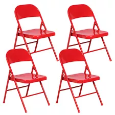 4Pcs Metal Folding Chairs Double Hinged Steel Frame Easy Foldable for Kitchen