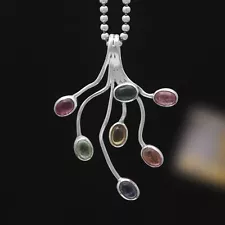 Natural Multicolor Tourmaline Sprig Designer Silver Pendant Unique Jewelry