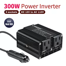 Car 300W Power Inverter DC 12V to AC 110V 120V Converter With 2USB 2AC Black