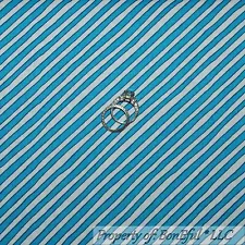 BonEful Fabric Cotton Quilt Aqua White Teal Blue STRIPE Calico Print SALE SCRAP