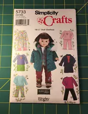 ESTATE SALE Simplicity Crafts #5733 Sewing Pattern - 18" Doll Clothing FREE SHIP