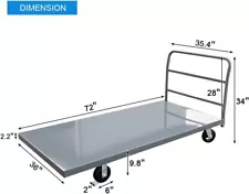 2000lbs 72" L x 36" W Platform Truck w/Steel Deck 6"*4'' Rubber Casters W/Handle