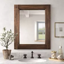 Hand-Made Wooden Spliced Wall Mirror for Bathroom, Rustic Farmhouse Vanity Mi...