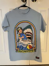 Steven Rhodes Shirt Mens Small Blue Stay Positive Shark Humor Funny Novelty Tee