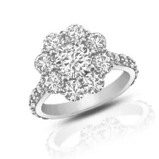 2.90 ct Round Cut Diamond Cluster Engagement Ring Best Buy on Ebay