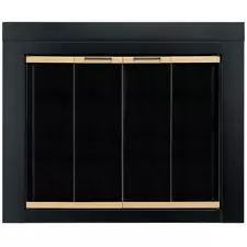 Pleasant Hearth Fireplace Doors Glass Reduce Heat Loss Powder-Coated Mesh Panels