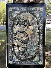 Vintage Korean Chinoiserie Mother Of Pearl Inlay, Peacock Low Folding Tea Table