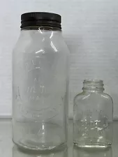 Vintage HORLICKS MALTED MILK Clear Glass JAR & Lunch Tablet Bottle U.S.A