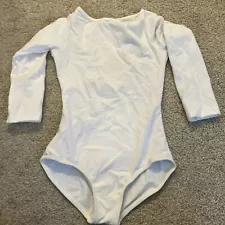 Crown Dancewear White Long Sleeve Leotard Open Back With Clasp Child’s Large