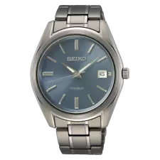 Seiko Quartz Titanium Blue Dial Silver Tone Men's Watch SUR371