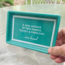 Coco Chanel Quote On Ceramic Tray Teal & White “A Girl Should Be Two Things:…”