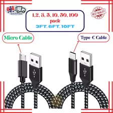 Micro or Type-C USB Fast Charger Data Cable Cord For Android Samsung LG Lot PACK