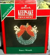 Fancy Wreath With Bow`1991`Miniature,Sprigs Of Baby Breath,Hallmark Ornament