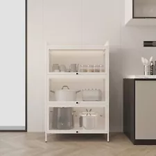 Pantry Storage Cabinet with Retractable Doors, Freestanding Cupboard for Dining