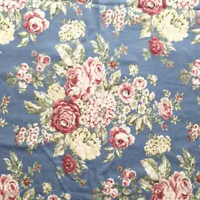 Extra Wide Textured Decor Fabric Cabbage Roses Bouquets on Blue 3.7 YDS x 102" W