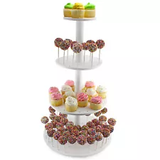 White Cake Pop/Cupcake Stand 4-Tiered; Wooden Dessert Display for Special Events