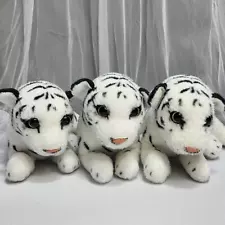 Lot of 3 - 9in White Bengal Tiger Cat Cubs Stuffed Plush Animal Toy Anico Intl