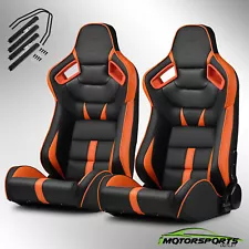 VIPER-Series Universal PVC Leather Reclinable Black-Orange Racing Seats Pair