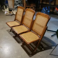 1970s Set of Three Wooden Folding Chairs with Backrest and Seat Mesh