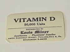 Pharmacy Label vtg WW1 Apothecary drugstore Vitamin D Philadelphia Louis Milner