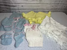 10 Piece Lot of Crochet Baby Clothes Hats Shoes Shawl Sweater