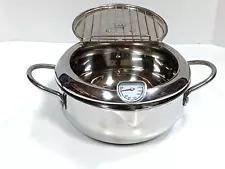 Deep Fryer Pot Stainless Steel 304 Oil Draining Rack Thermometer Handles Lidded