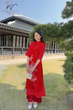 Red Modern Ao Dai Vietnam For Women, Pants Included