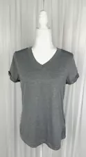 The North Face Womens Sz Medium Gray V-Neck Flash Dry Top Short Cuffed Sleeves