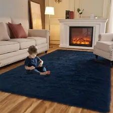 Navy Blue Shag Large Area Rugs For Living Room 8x10 Clearance Indoor Carpet Sale