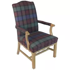 Baker Plaid Moire Fabric,High Back Arm Chair, Bleached White Washed Oak ON SALE