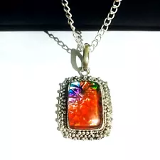 SILVER PENDANT WITH AMMOLITE GEMSTONE Crystal Silver Pendant COLORFUL AMMOLITE