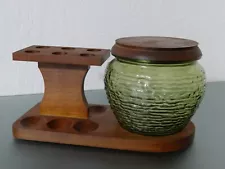 Vtg Fairfax 6 Pipe Holder Stand Green Glass Tobacco Jar Humidor c r pipes 4 sale