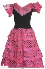 Flamenco Dancer Dress Costume pink and black- Halloween Girls size 8- preowned