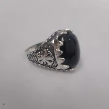 Turkish 925 Sterling Silver Ring Big Black Stone Size 12.75 For Men Cool Jewelry