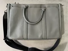 Coach Pebble Gray Leather Messenger Briefcase Laptop Bag