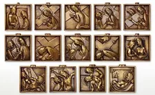 Stations of The Cross - Set of 14 Brass 4-3/4'' Sq Plaques Cast From Solid Brass