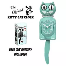 OCEAN WAVES MISS KITTY CAT CLOCK (3/4 Size) 12.75" Green Free Battery Kit-Cat