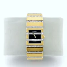 Elegant Piaget Polo 18k Gold & BlackDiamond Dial & Diamond Wristwatch 8131