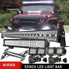 52'' LED Light Bar 20'' Lower 4'' Pods Mounts For Jeep Wrangler JK Driving 07-15