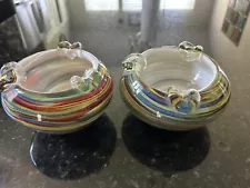 Lot Of 2 Handblown Swirl Glass Ashtrays Trinkets