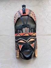 African-Maasai “Elephants Kissing” Handcarved Wooden Mask.