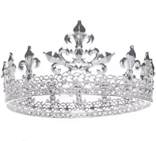 King Crown for Men, Silver Metal Party Costume,Halloween, Birthday Gift, Wedding